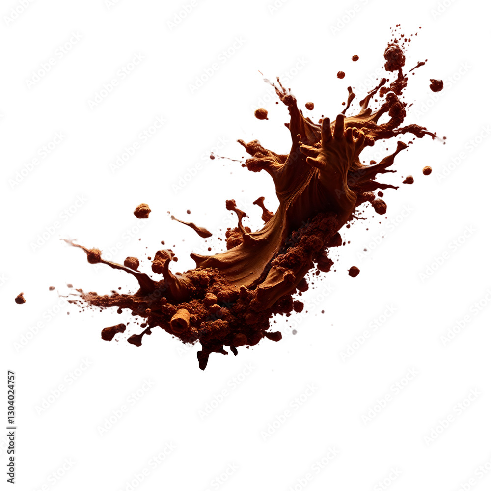 Explosive Cocoa Powder Burst Dynamic Brown Dust Splash on Black Background Explosive Cocoa Powder Burst Dynamic Brown Dust Splash on Black Background