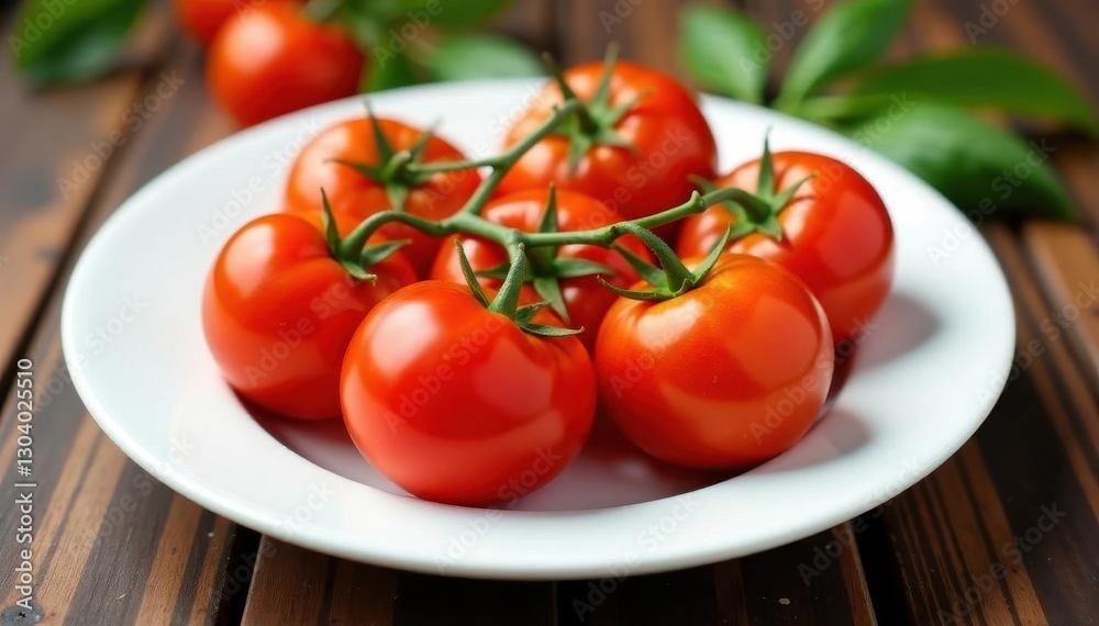 Several plump tomatoes, arranged artfully, on white plate, white, tomatoes Several plump tomatoes, arranged artfully, on white plate, white, tomatoes