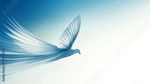 White dove in flight on a blue gradient background