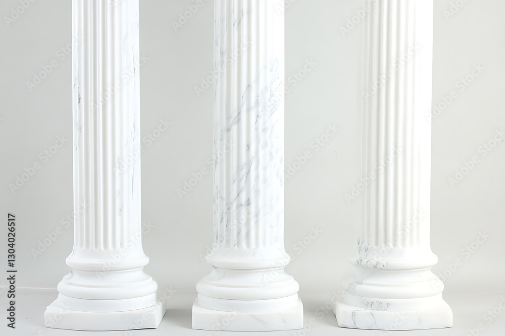 Elegant white marble columns indoor gallery decorative objects minimalist environment close-up view architectural beauty Elegant white marble columns indoor gallery decorative objects minimalist environment close-up view architectural beauty