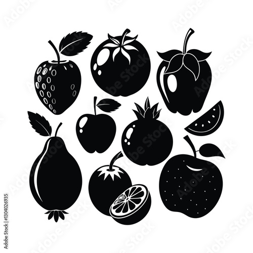 Wallpaper Mural A set of sketches of fruit silhouette with white background. Torontodigital.ca