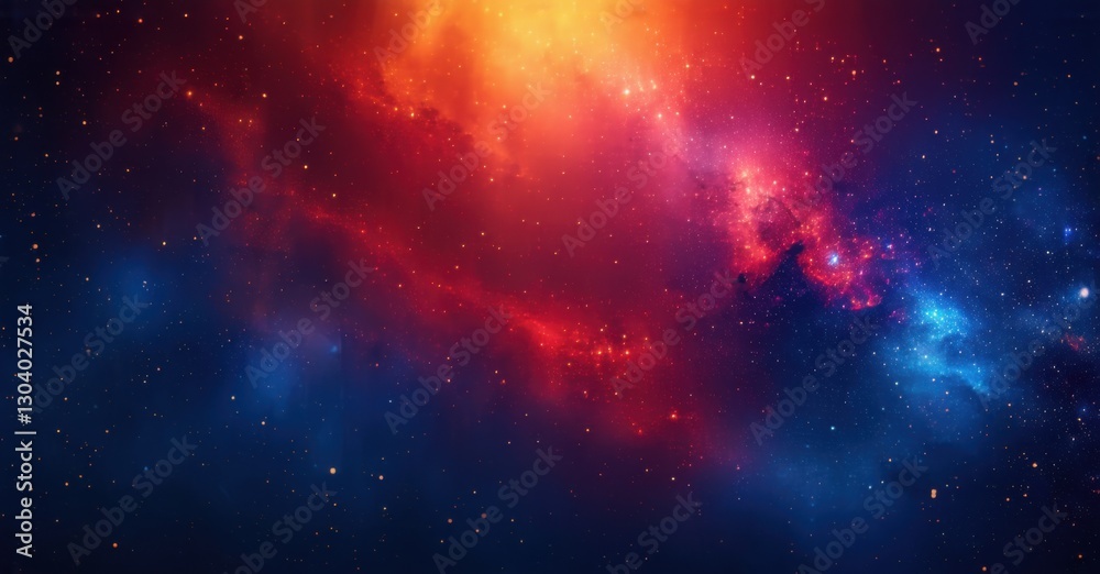 Naklejka premium Cosmic inspired gradient background deep indigo fading fiery red orange fine grainy noise texture layered geometric space like depth glowing highlights bright colorful