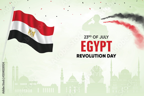 Egypt Flag Waving On Skyline Background. Revolution Day Concept Design Vector Illustration.