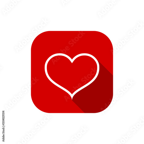 Cute love, heart outline icon with long shadow. Romance, romantic sign symbol on red square Free Download Cute love, heart outline icon with long shadow. Romance, romantic sign symbol on red square - GFXLoad