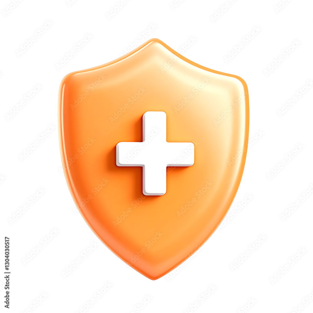 Obraz premium orange shield first aid cross icon, white plus sign, 3d render, transparent png file
