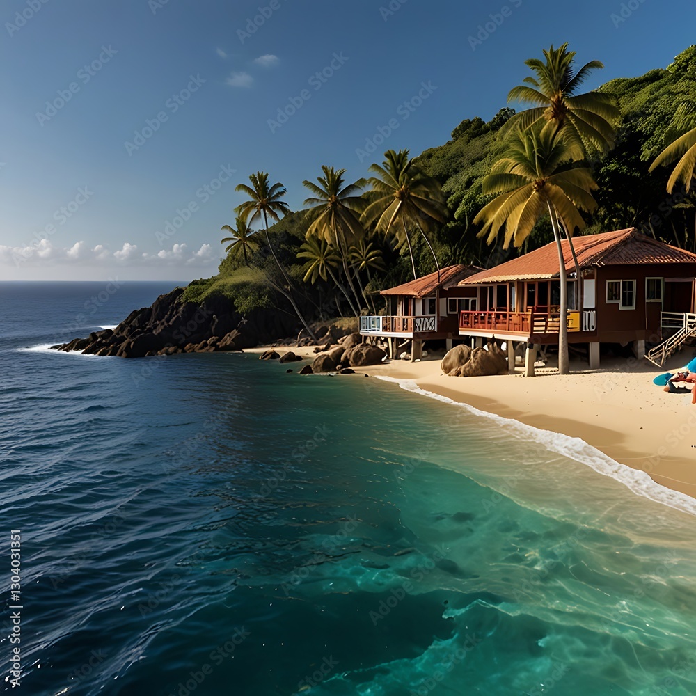 tropical beach with palm trees