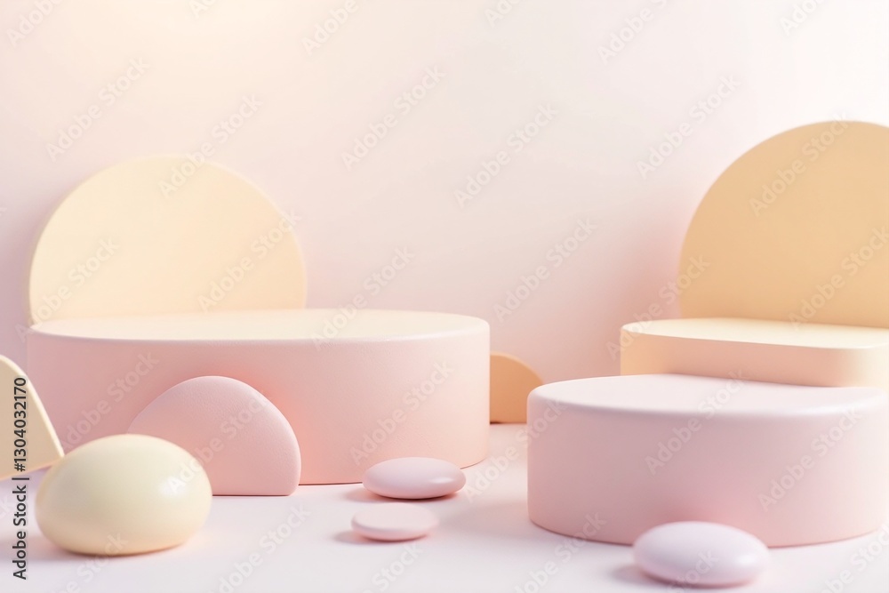 Fototapeta premium Soft Color Geometric Shapes on Minimalist Background for Design Use