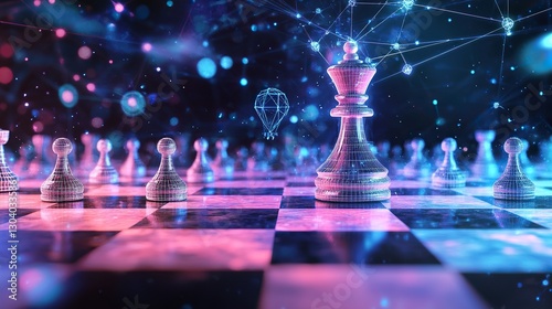 Quantum Chessboard with Entangled Particles, Futuristic Symbols, Strategic Atmosphere
