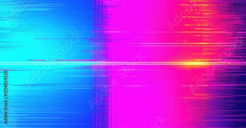 Glitch tech gradient background electric magenta blending cool neon blue fine grainy noise texture pixel distortions high energy outlines bright colorful design