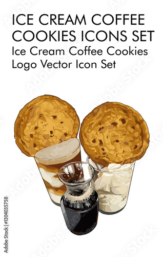 Ice cream coffee cookies logo vector icon set