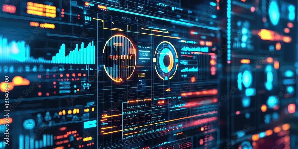 Fototapeta premium Cybersecurity dashboard with animated error alerts.