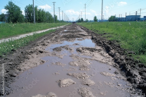 A field of dying crops due to soil contamination from industrial chemicals