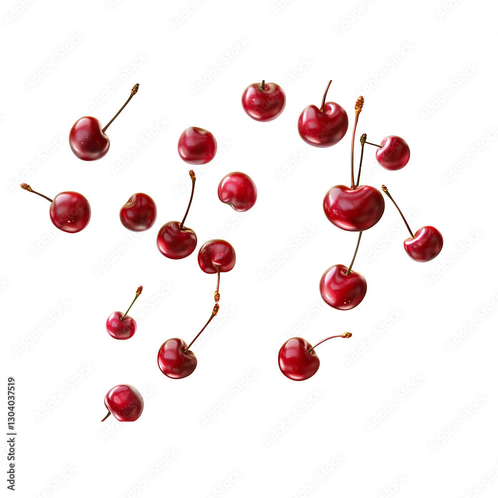 Minimalist Falling cherries floating over white transparent background, png.
Minimalist Falling cherries floating over white transparent background, png.