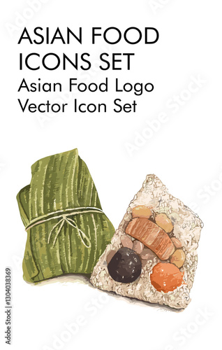 Asian food logo vector icon set 