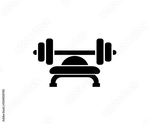 Barbell bench press icon vector in black color with white background