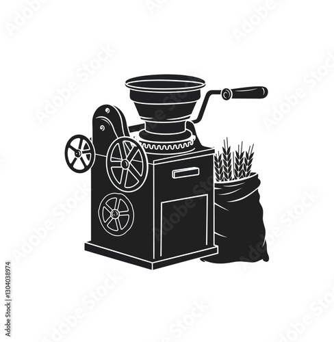 Manual wheat grinding machine vector in black color isolated on white.