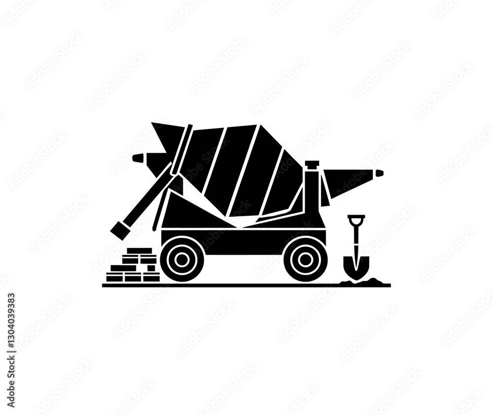 Cement mixing machine, concrete mixing machine icon vector in black color with white background Cement mixing machine, concrete mixing machine icon vector in black color with white background