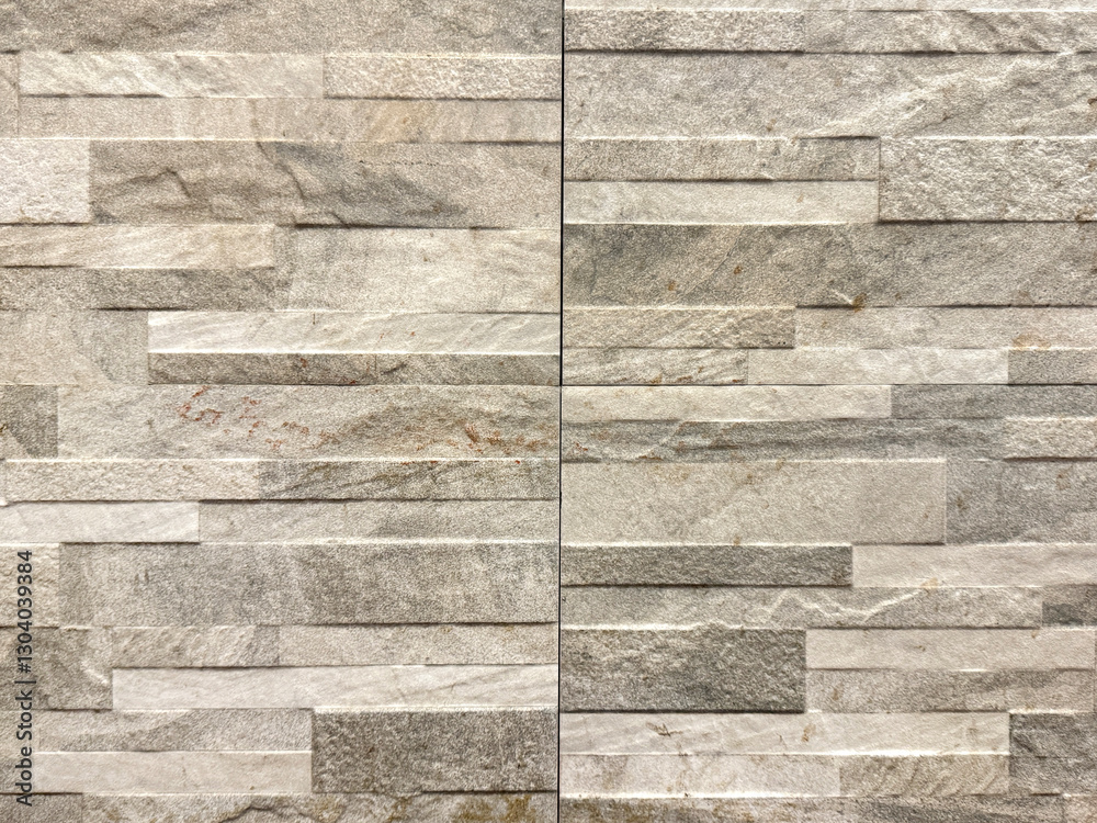 Obraz premium Natural rectangular cobblestone brick style texture with grey natural colors. Horizontal stripes of stone or rock tiles texture. Seamless background.