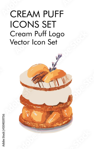 Cream puff logo vector icon set 