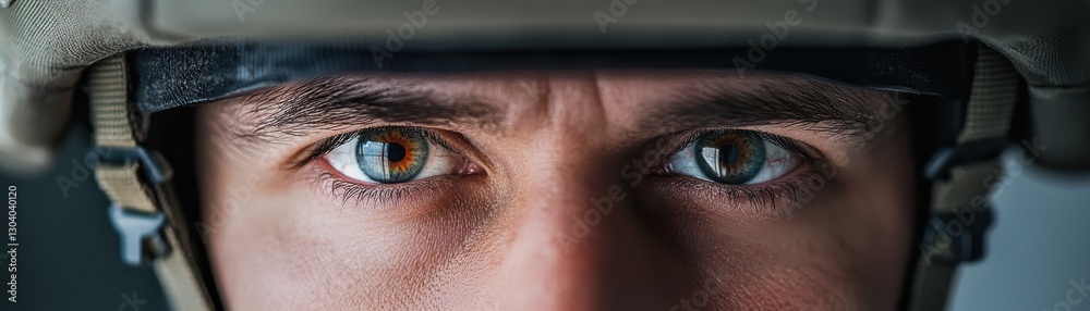 Obraz premium Military soldier eyes close-up combat zone portrait photography intense environment detailed viewpoint courage concept
