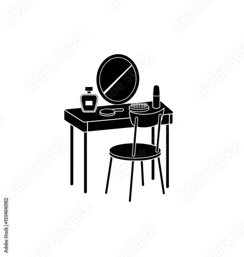 Dressing table with chair icon vector in black color with white background
