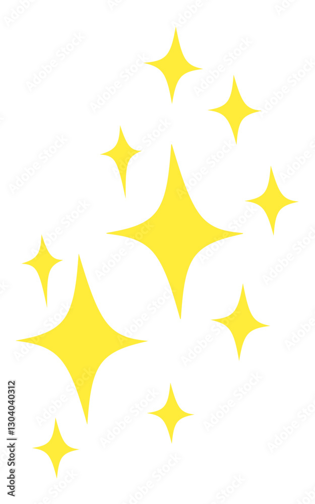 A collection of yellow stars scattered on a white background, varying in size and orientation A collection of yellow stars scattered on a white background, varying in size and orientation
