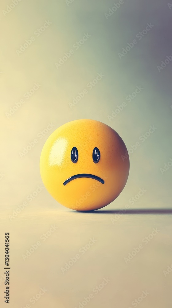 Fototapeta premium A single yellow sphere displays a sad face expression
