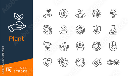 Plant thin line icons. Editable stroke. Pixel perfect.