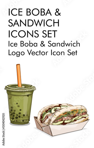 Ice boba And sandwich logo vector icon set 