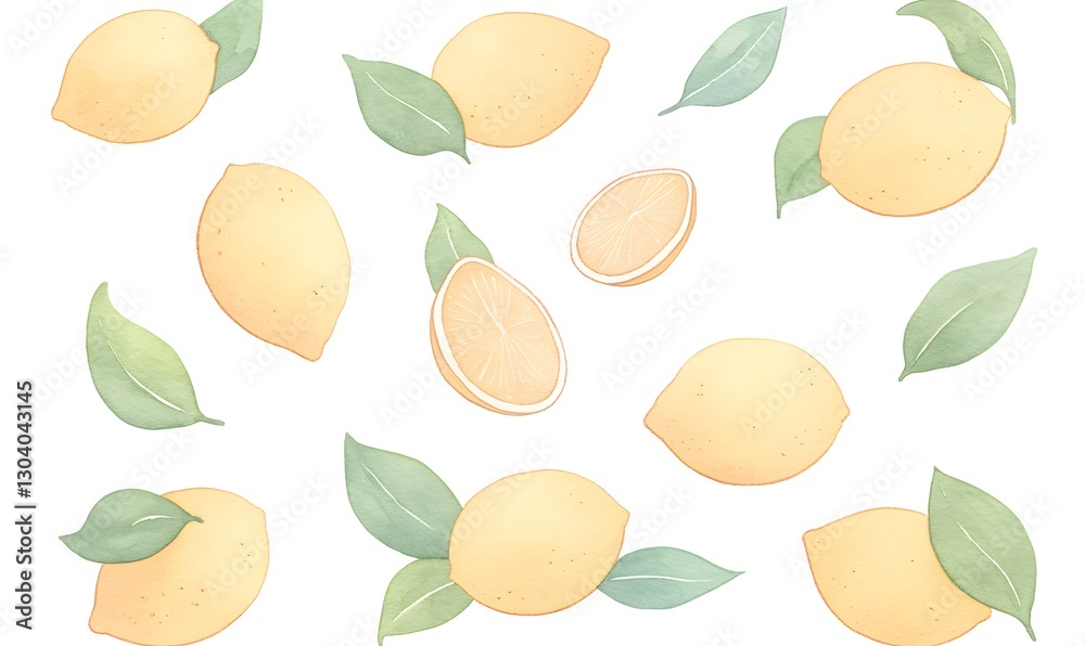 Watercolor style, scattered lemon fruit pattern, Generative AI Watercolor style, scattered lemon fruit pattern, Generative AI