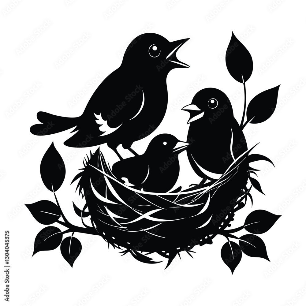Fototapeta premium Hungry baby robins in a nest wanting the mother bird. 