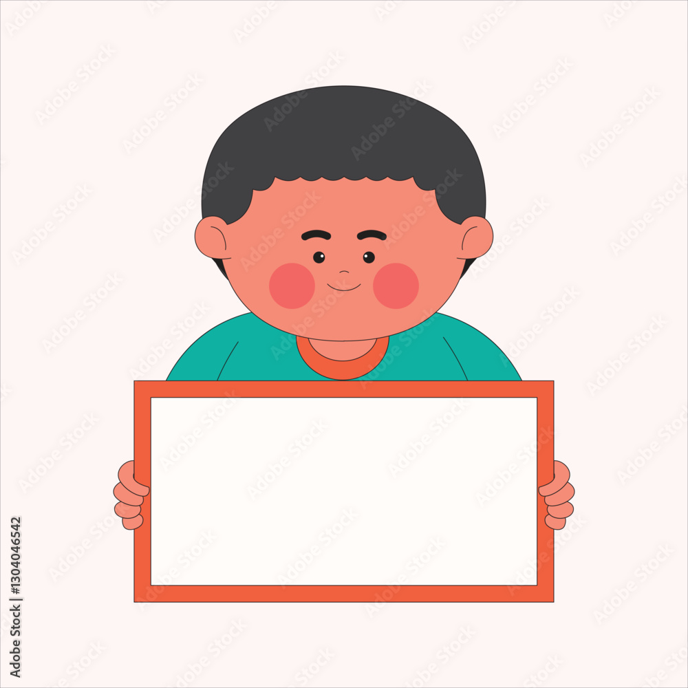 Happy Boy Holding Blank Sign Cartoon Character Illustration Happy Boy Holding Blank Sign Cartoon Character Illustration
