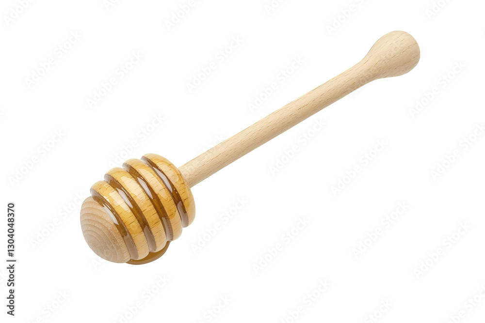 A wooden honey dipper with a grooved head designed for drizzling honey, Transparent background. A wooden honey dipper with a grooved head designed for drizzling honey, Transparent background.