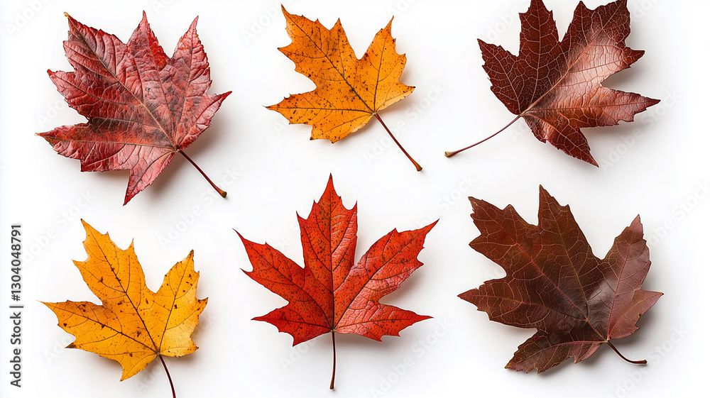 Fototapeta premium Autumn Leaves Floating Isolated on White Background 