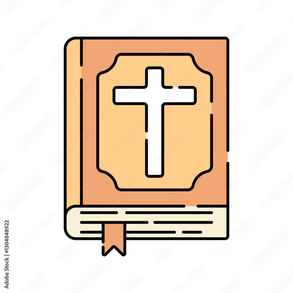 Obraz premium Bible Flat design style, a closed Holy Bible with a cross on the cover, symbolizing Christianity, perfect for religious education, book covers, and faith-based designs.