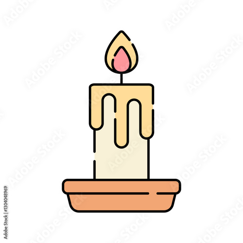 Candle Flat design style, a lit wax candle on a holder, representing prayer and faith, suitable for church graphics, spiritual content, and Easter themes.