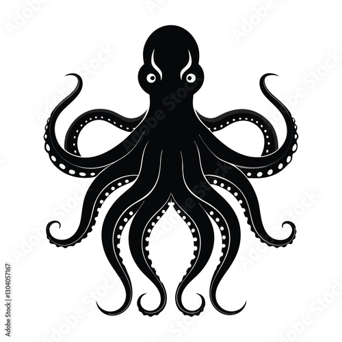 Single fresh beautiful octopus silhouette with white background.