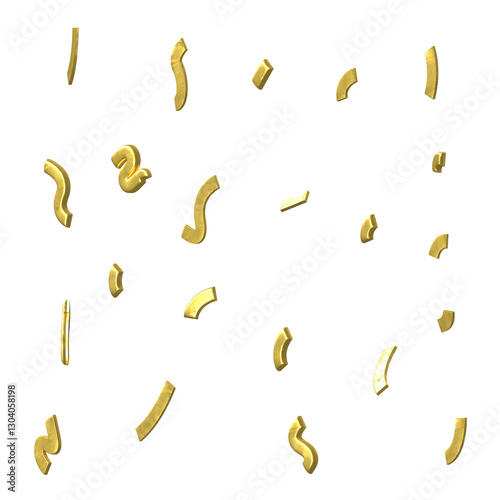 3D Rendered Golden Ribbon from Convetti for Design Elements, Isolated on Transparent Background