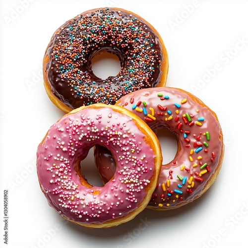 Two chocolate donuts with sprinkles on white background photo