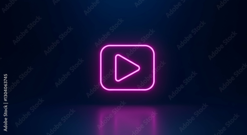 Illuminated Play Button Glowing with Pink Neon on Dark Background Illuminated Play Button Glowing with Pink Neon on Dark Background
