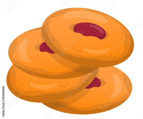 Delicious homemade kurabye cookies with jam. Vector illustration for poster, greeting card or invitation, labels or tags
