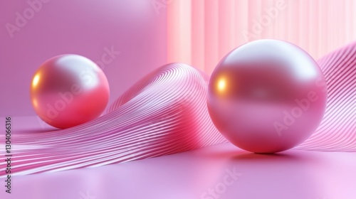 A pink ball-shaped form with three-dimensional abstract lines,with a cartoonish simplicity and rounded forms, against a light purple background, in high resolution, with a C4D rendering