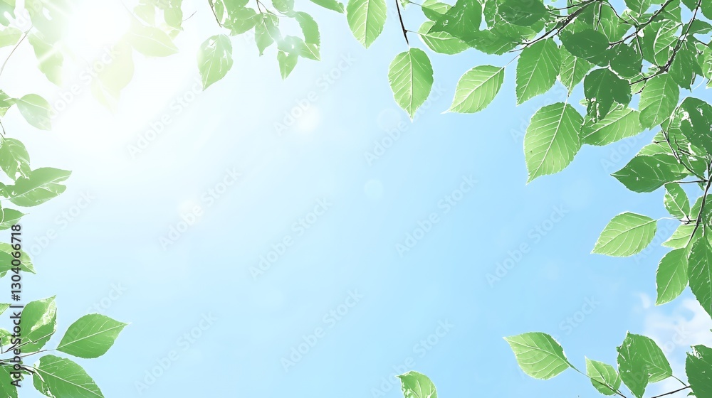 Bright Sunlight Through Lush Green Leaves Against a Blue Sky Bright Sunlight Through Lush Green Leaves Against a Blue Sky