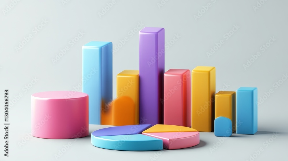 3D pie charts and bar graphs in a clean corporate style for market research isolated background 3D pie charts and bar graphs in a clean corporate style for market research isolated background