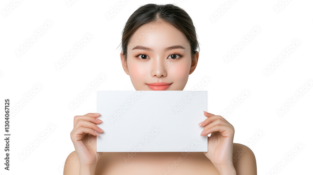 Woman holding blank white paper, a canvas for communication and information sharing Woman holding blank white paper, a canvas for communication and information sharing