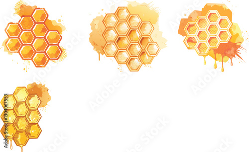 Vintage honey comb watercolor design art vector  art set design