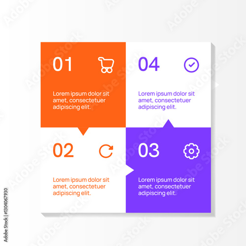 Infographic template. 4 Step timeline journey, Flat simple infographics design template. Presentation graph. Business concept with icon 4 options or steps. Background vector illustration.