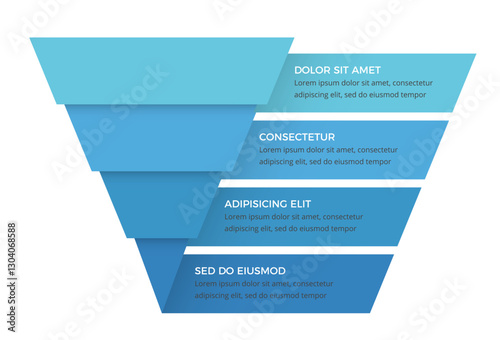 Four levels funnel diagram infographic template, vector eps10 illustration