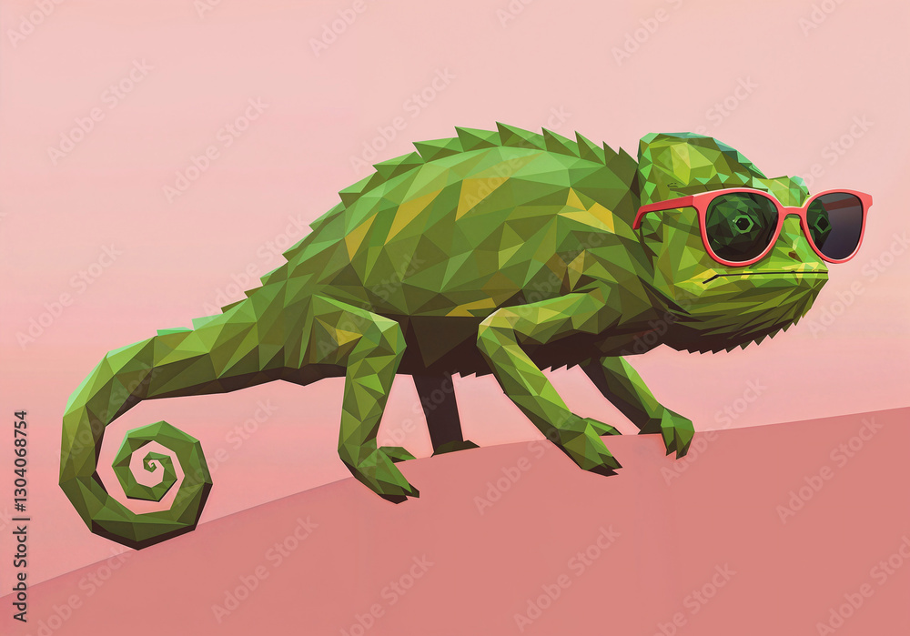 Fototapeta premium drawn chameleon in black glasses . Generative AI