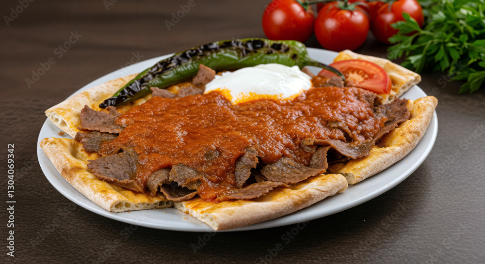 Turkish Iskender Kebap Plate Isolated Background Turkish Iskender Kebap Plate Isolated Background
